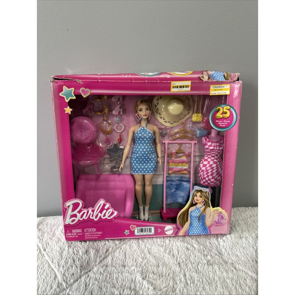 Barbie Doll and Fashion Set, Clothes with Closet Accessories New Shoes Purse